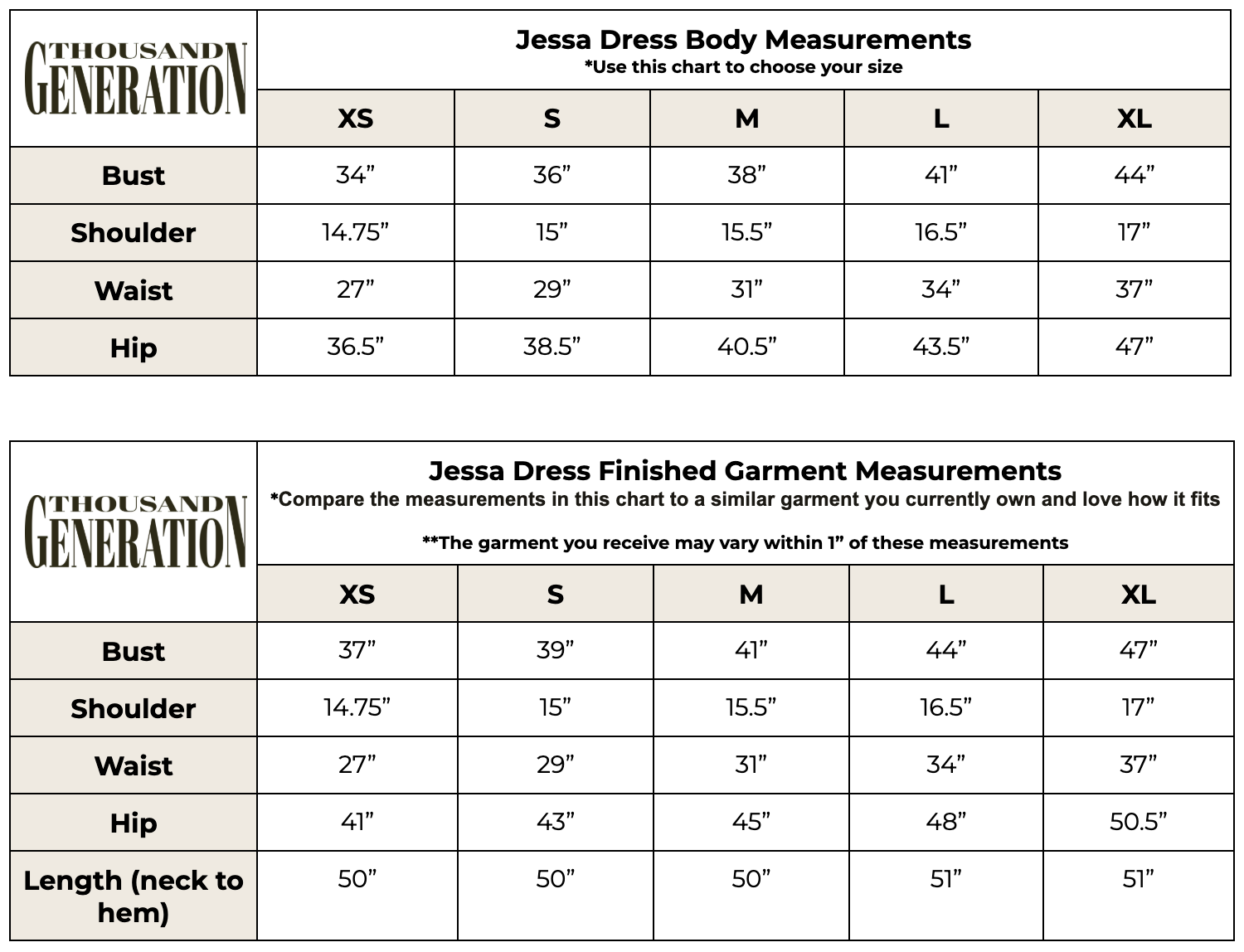 Size chart